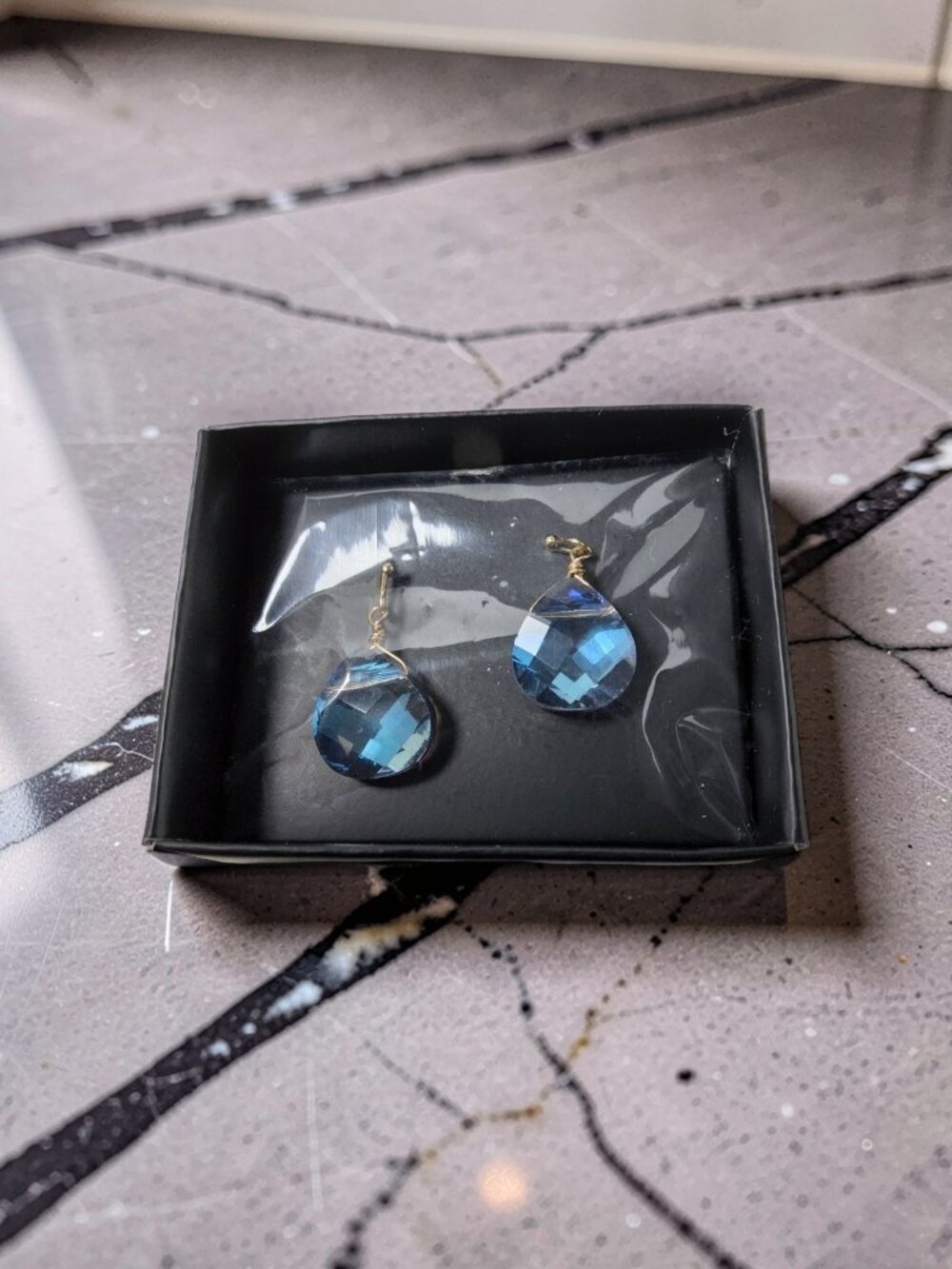 Avon Set Of Elegant Blue Tear Drop Shape Stones W/Gold Tone Framing.